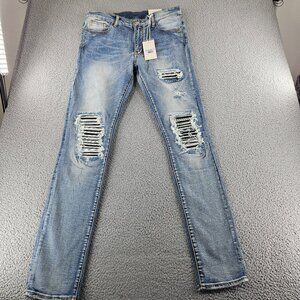 mnml Jeans Mens 34 Blue X203 Stretch Denim Distressed‎ Ripped Slim Fit